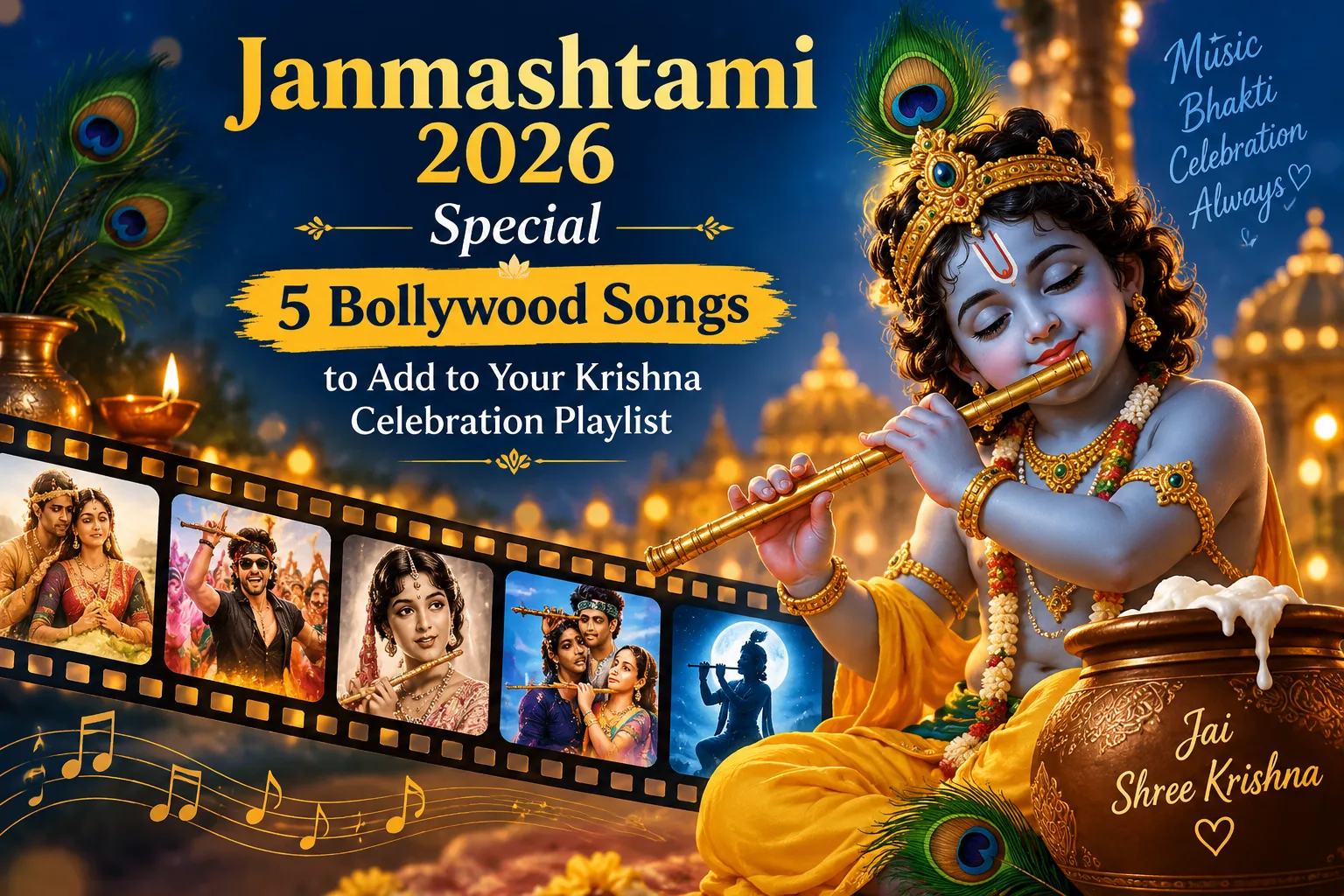 Celebrate Janmashtami 2026 with these 5 popular Bollywood songs dedicated to Lord Krishna. Add these devotional and festive tracks to your Krishna celebration playlist.